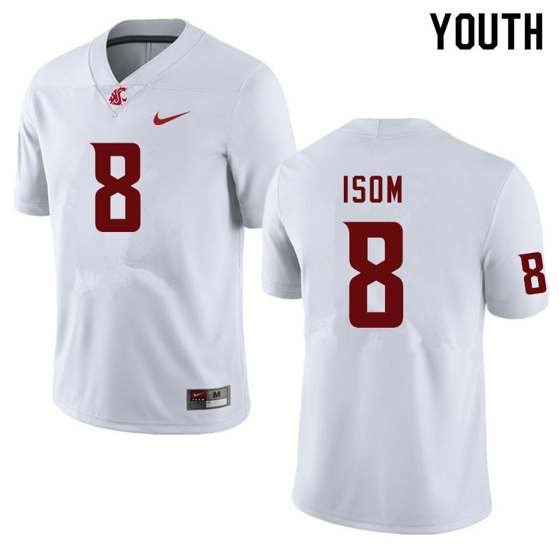 Youth #8 Daniel Isom Washington State Cougars College Football Jerseys Sale-White - Click Image to Close
